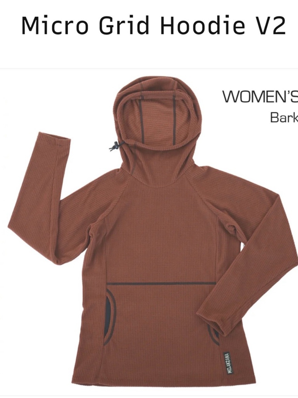 NEW Melanzana Women’s Micro Grid Hoodie V2 in Bark Brown, XS